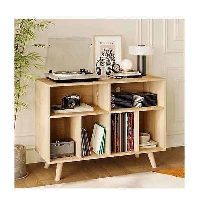 homfan 39.5-Inch Record Player Stand with Vinyl Storage and Charging Station, Holds 350 Albums