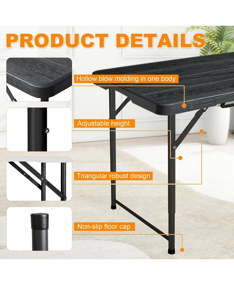 Piscifun Folding Table Portable Adjustable Height Hdpe Steel Lightweight Multi Purpose Indoor Outdoor