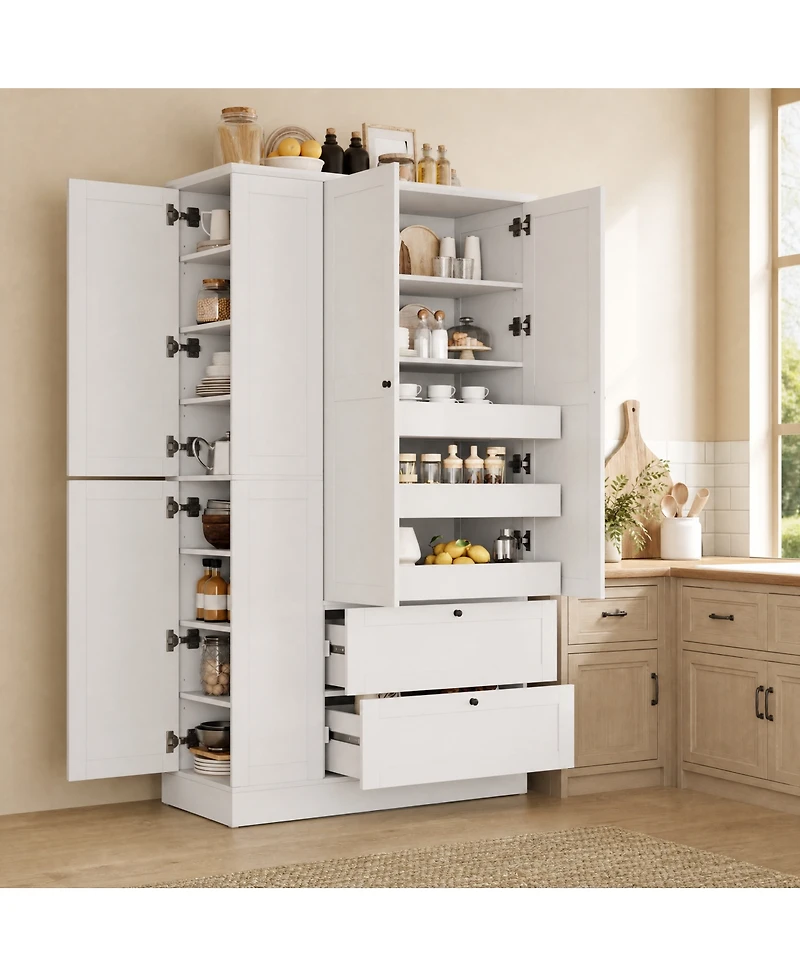 Streamdale Furniture 73.6" Farmhouse Kitchen Pantry Cabinet with 8 Shelves, 2 Drawers and 4 Doors