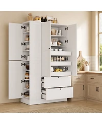 Streamdale Furniture 73.6" Farmhouse Kitchen Pantry Cabinet with 8 Shelves, 2 Drawers and 4 Doors