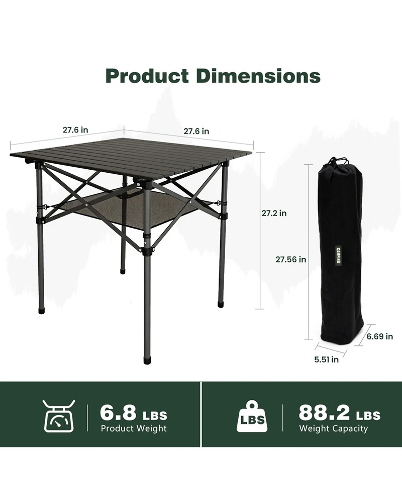 Piscifun Aluminum Folding Camping Table Lightweight Roll Up Portable Outdoor Picnic Side Mesh Storage Carry Bag