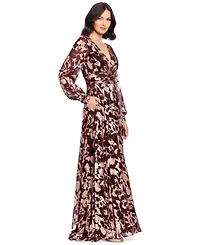 Betsy & Adam Petite V-Neck Long-Sleeve A-Line Gown