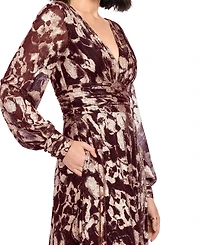 Betsy & Adam Petite V-Neck Long-Sleeve A-Line Gown