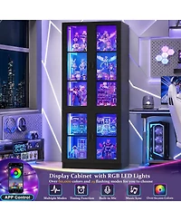 5-Tier Tall Display Cabinet with Glass Doors, 80" Bookcase Led Light