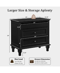 Streamdale Furniture 28" Farmhouse 3-Drawer Nightstand with Charging Station and Usb Ports