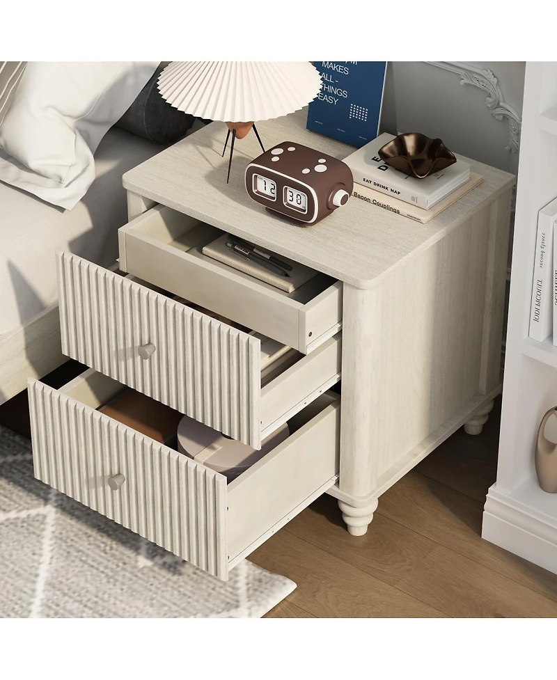 Streamdale Furniture Fluted 3-Drawer Mid-Century Modern Nightstand, 21.65" Wide