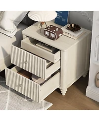 Streamdale Furniture Fluted 3-Drawer Mid-Century Modern Nightstand, 21.65" Wide