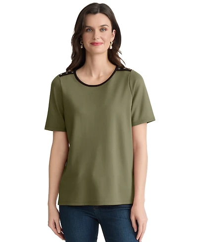 Jones New York Women's Color-Block Button Shoulder T-Shirt
