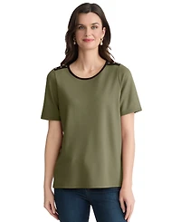 Jones New York Women's Color-Block Button Shoulder T-Shirt