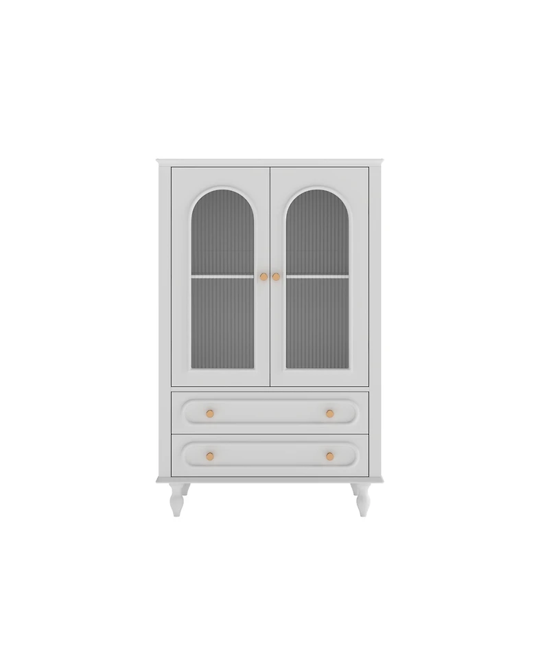 Streamdale Furniture 46.5'' Ribbed Glass Display Cabinet with 2 Drawers and Adjustable Shelf