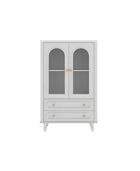 Streamdale Furniture 46.5'' Ribbed Glass Display Cabinet with 2 Drawers and Adjustable Shelf