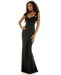 City Studios Juniors' Glitter-Lace Tie-Shoulder Sweetheart Gown