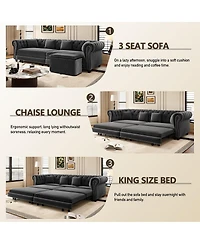 Streamdale Furniture Chesterfield 3-in-1 Velvet Pull-Out Sleeper Sofa with Movable Ottoman