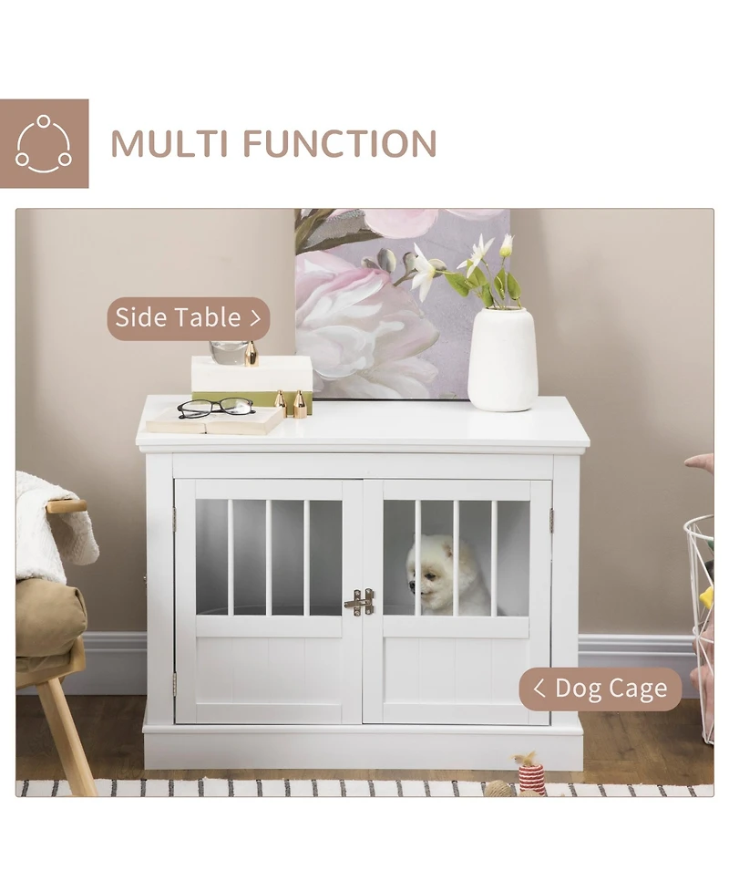 Ruie Wooden Dog Crate End Table Furniture with Triple Doors