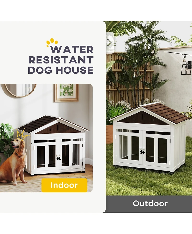 Ruie 40 in Wooden Dog House Outdoor Indoor with Air Vents and Floor