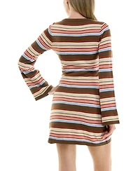 Rare Juniors' Stripe Knit Long-Sleeve Button Down Mini Dress