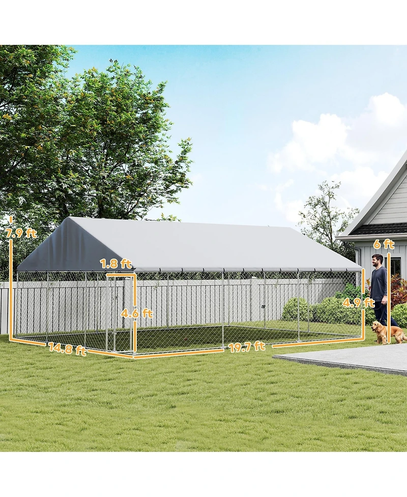 Ruie Extra Large Chain Link Outdoor Dog Run with Waterproof Roof