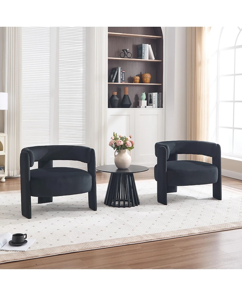 Clihome Velvet Accent Chair, Modern Armchair with Wooden Legs, Comfy Upholstered Single Sofa Chair