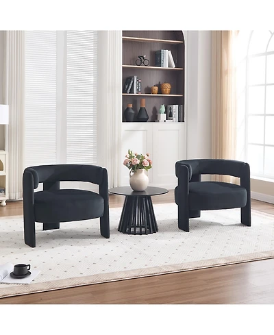 Clihome Velvet Accent Chair, Modern Armchair with Wooden Legs, Comfy Upholstered Single Sofa Chair