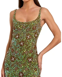 Mac Duggal Petite Sleeveless Hand Beaded Floral Midi Dress