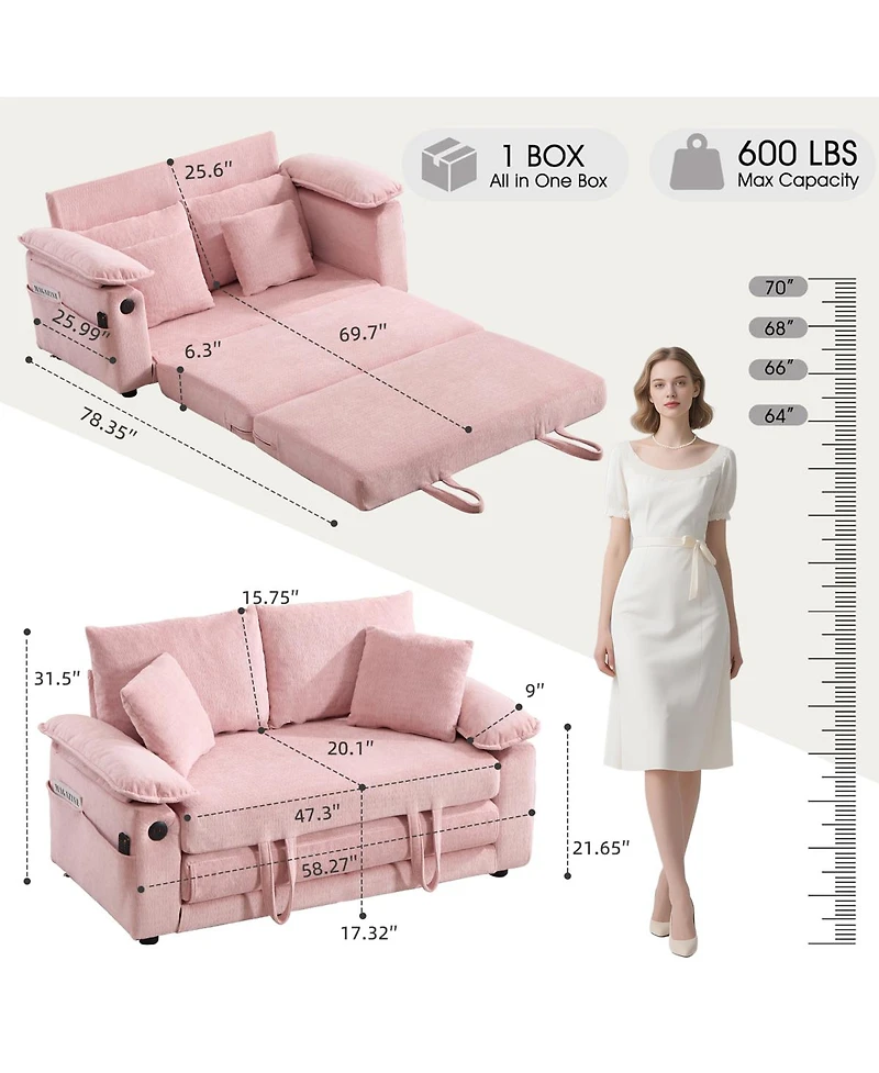 Streamdale Furniture 58" 3-in-1 Upholstered Convertible Futon Sofa Bed with Side Pockets