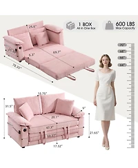 Streamdale Furniture 58" 3-in-1 Upholstered Convertible Futon Sofa Bed with Side Pockets