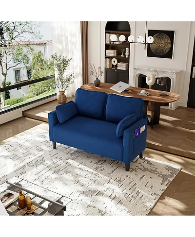 Streamdale Furniture 48" Soft Corduroy Loveseat with Side Storage Pocket and Solid Wood Frame