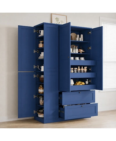 Streamdale Furniture 73.6" Farmhouse Kitchen Pantry Cabinet with 8 Shelves, 2 Drawers and 4 Doors