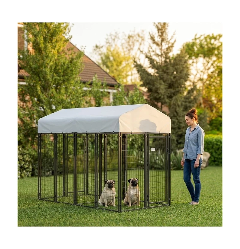 Ruie Two Room Outdoor Dog Kennel with Water Resistant Sun Proof Cover