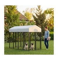 Ruie Two Room Outdoor Dog Kennel with Water Resistant Sun Proof Cover