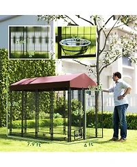 Ruie Walk In Outdoor Dog Kennel Playpen with Rotating Bowls and Cover