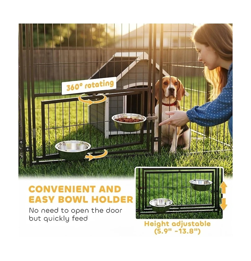 Ruie Large 2 Room Outdoor Dog Kennel with Adjustable Bowls and Latch