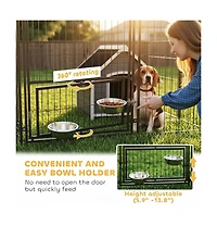 Ruie Large 2 Room Outdoor Dog Kennel with Adjustable Bowls and Latch