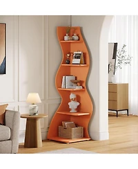 Tribesigns Wavy Corner Shelf Set of 2: 5-tier Curvy Bookshelf. Unique Plant Stand Display Shelf for Living Room, Small Space