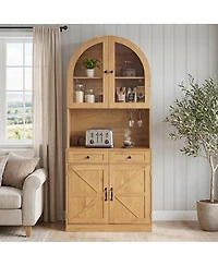 Streamdale Furniture 75" Farmhouse Arched Pantry Cabinet with Charging Station and Coffee Bar