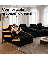 Streamdale Furniture Modern Corduroy 6-Seater U-Shaped Modular Sofa with Cup Holders