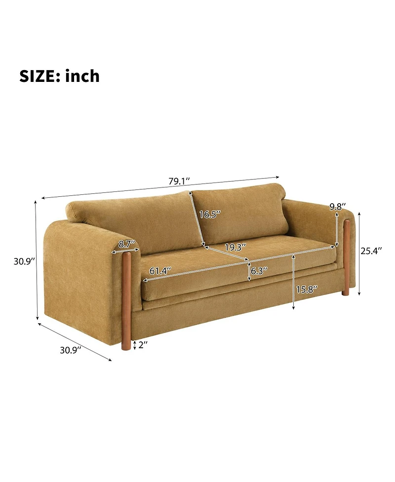 Streamdale Furniture Modern 3-Seater Upholstered Sofa, 79.1" Couch for Small Spaces
