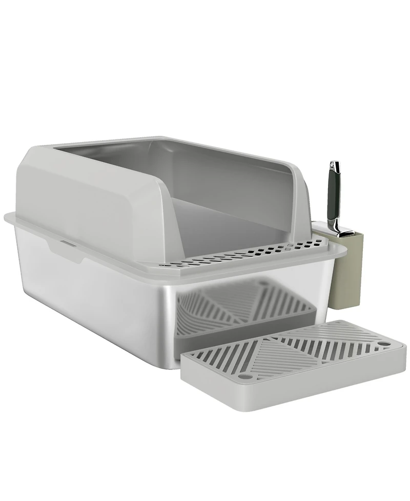 Ruie Stainless Steel Cat Litter Box High Sided with Metal Scoop