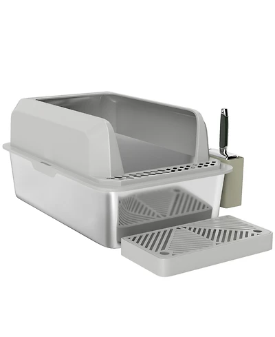 Ruie Stainless Steel Cat Litter Box High Sided with Metal Scoop