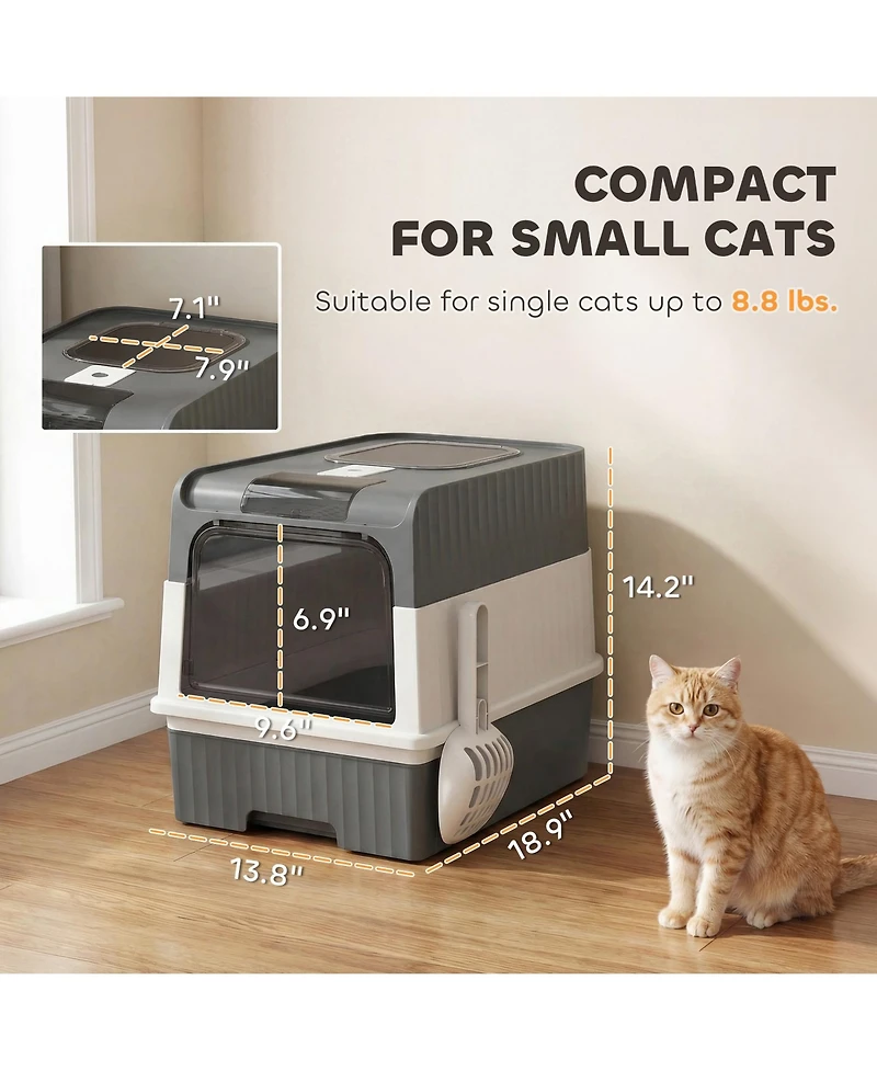 Ruie Hooded Cat Litter Box with Drawer Front Entry and Top Exit