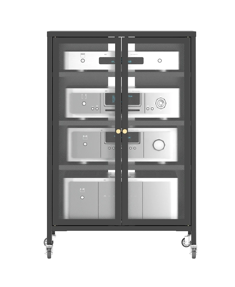 Streamdale Furniture 35.8" Media Storage Cabinet with Wheels and 4 Adjustable Glass Shelves