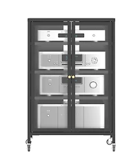 Streamdale Furniture 35.8" Media Storage Cabinet with Wheels and 4 Adjustable Glass Shelves