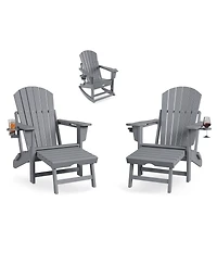 homfan Set of 2 Outdoor Folding Rocking Adirondack Chairs Patio Rocking Chair with Retractable Ottoman Footrest for Garden and Deck
