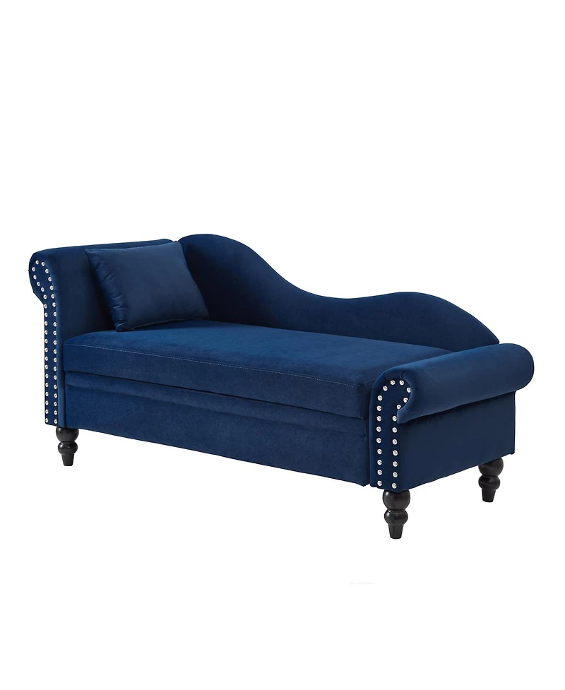 Streamdale Furniture 64.5'' Modern Velvet Storage Chaise Lounge with Lumbar Pillow