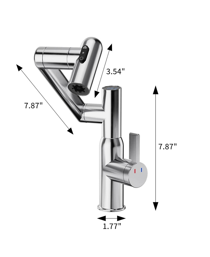 Busdays Chrome Bathroom Sink Faucet with Spray Function Temperature Display Anti Skid Switch Hot Cold Control 360 Degree Rotary