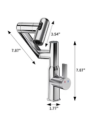 Busdays Chrome Bathroom Sink Faucet with Spray Function Temperature Display Anti Skid Switch Hot Cold Control 360 Degree Rotary