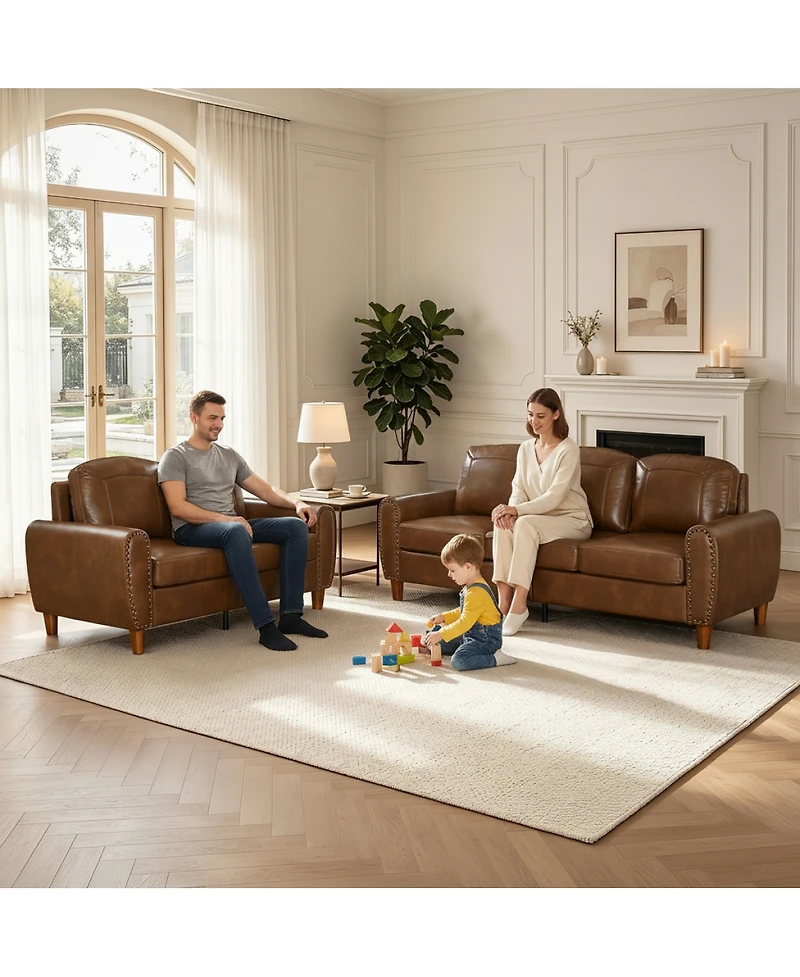 Streamdale Furniture 2-Piece Breathable Faux Leather Sofa Set with Rolled Arms