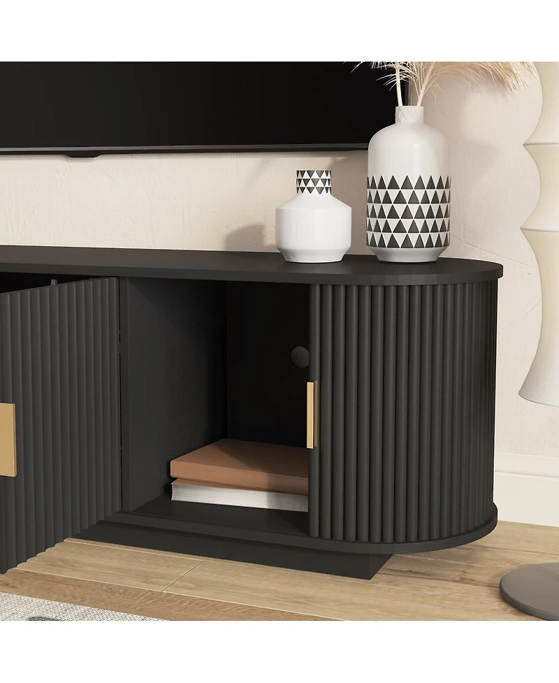 Streamdale Furniture 66.9" Farmhouse Tv Stand for TVs up to 75" with Sliding Doors and Shelves
