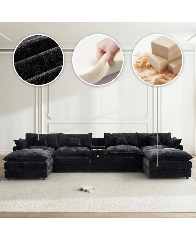 Streamdale Furniture 145" U-Shaped 6-Seat Modular Cloud Sectional Sofa with Usb Console