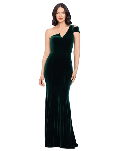B&A By Betsy and Adam Women's One-Shoulder Velvet Mermaid Gown